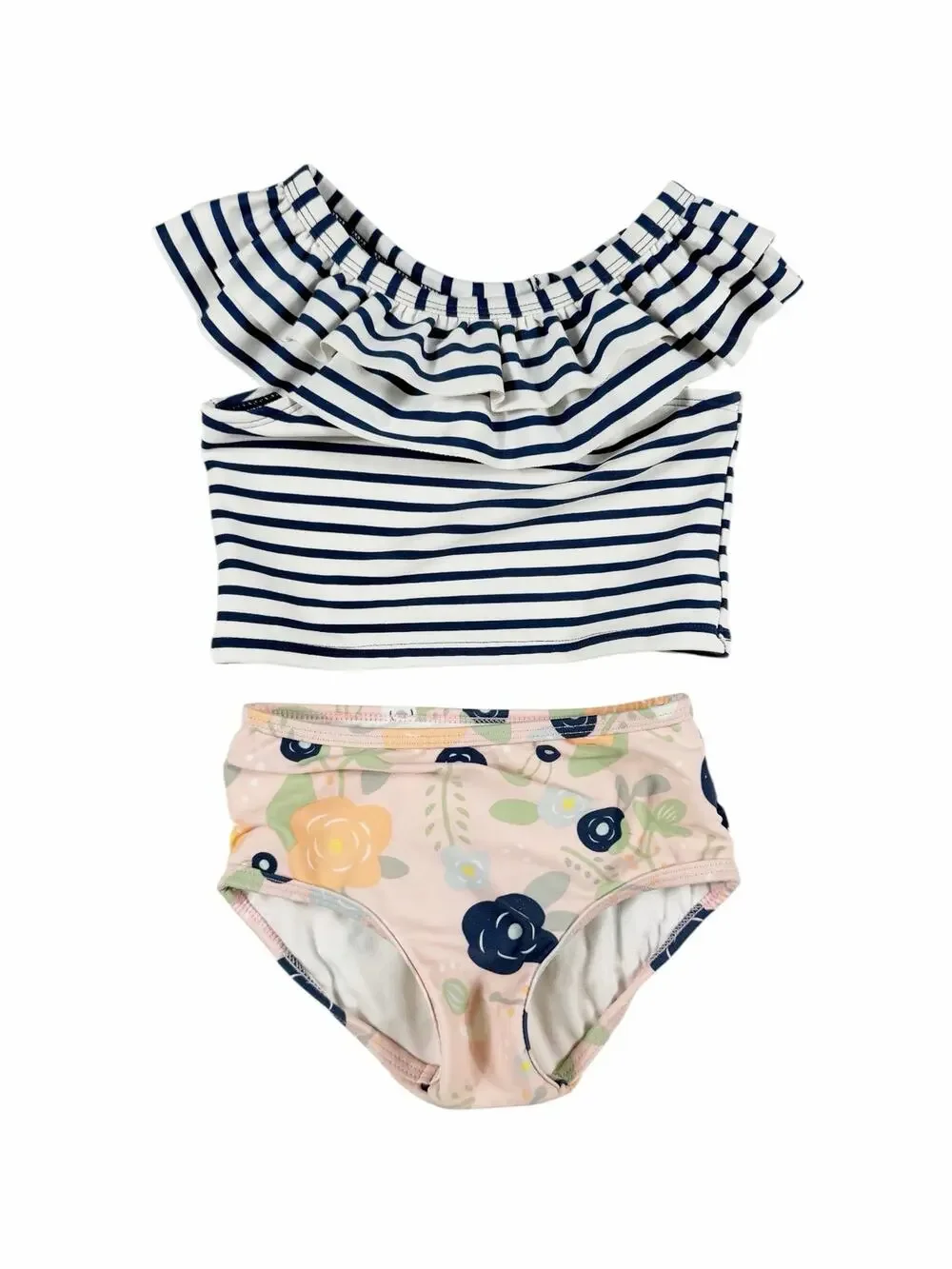 RuffleButts Off-the-Shoulder Striped Floral Bikini Swimsuit Set Size 2 Swim